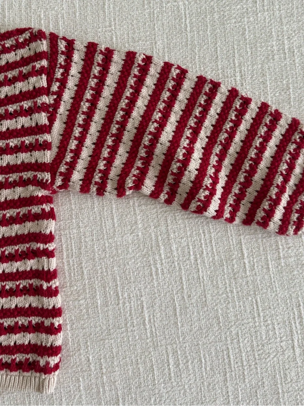 Zara Red and Cream Striped Knit Sweater